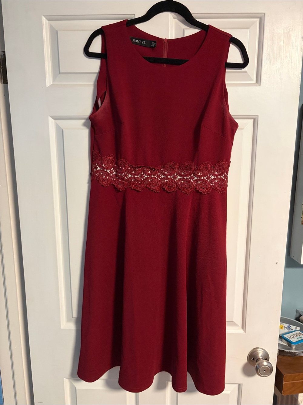 Sleeveless Lace-Waist A-Line Dress - Wine Red